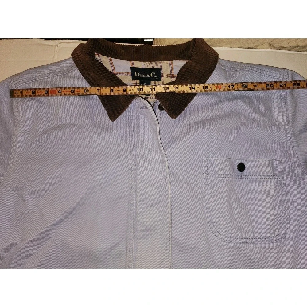 Vintage 90s Denim&CoLight BlueDenim Lined Chore Coat Corduroy Collar Women's 2XL